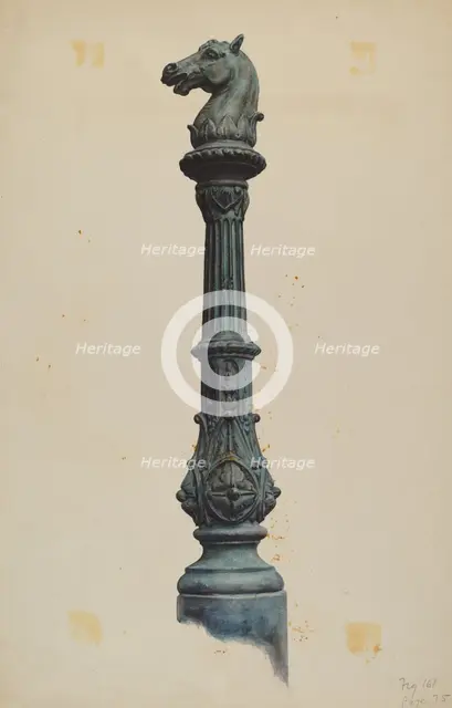 Horse Head Hitching Post, c. 1937. Creator: Elizabeth Fairchild.