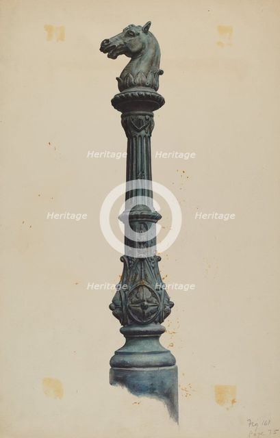 Horse Head Hitching Post, c. 1937. Creator: Elizabeth Fairchild.