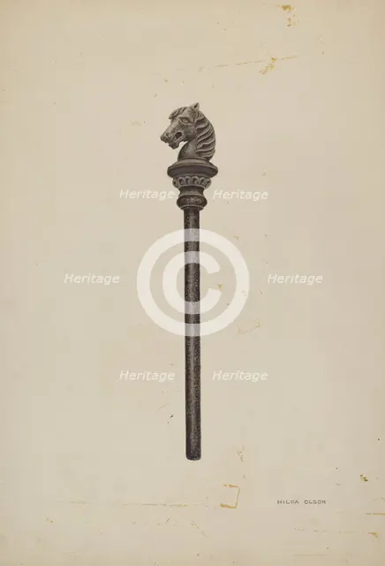 Horse Head Hitching Post, c. 1939. Creator: Hilda Olson.