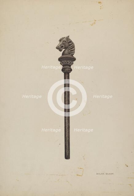 Horse Head Hitching Post, c. 1939. Creator: Hilda Olson.