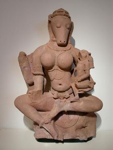 Horse-Headed Yogini Hayagriva Seated Holding a Child, 11th century. Creator: Unknown