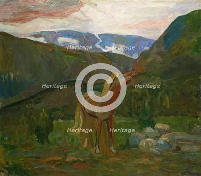 Horse in the Mountains, probably 1902. Creator: Oluf Wold-Torne.