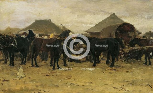 Horse market in Szolnok I, 1870/1880. Creator: August von Pettenkofen.