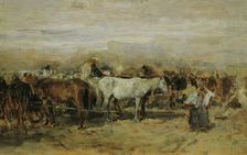 Horse market in Szolnok II, 1877. Creator: August von Pettenkofen