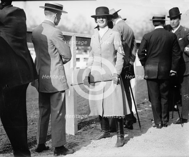 Horse Shows - Miss Martha Hazard, Hurdling And On Foot, 1911. Creator: Harris & Ewing.