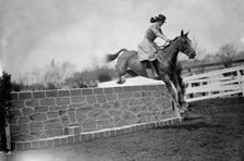 Horse Shows - Miss Martha Hazard, Hurdling And On Foot, 1911. Creator: Harris & Ewing