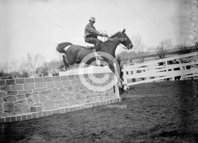 Horse Shows - Unidentified Men, Mtd. Or Hurdling, 1911. Creator: Harris & Ewing.