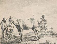 Horse, peasant, man and two dogs, 1651. Creator: Dirck Stoop
