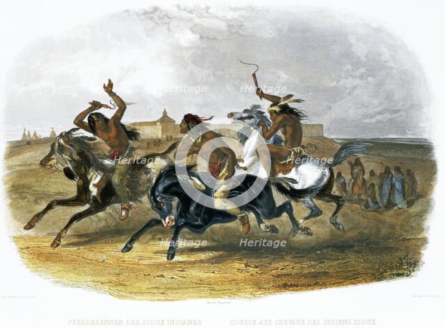 'Horse Racing of Sioux Indians near Fort Pierre', 1843. Artist: Du Casse and Doherty