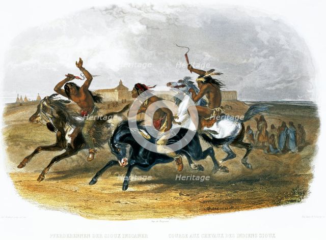 'Horse Racing of Sioux Indians near Fort Pierre', 1843. Creator: Du Casse and Doherty.