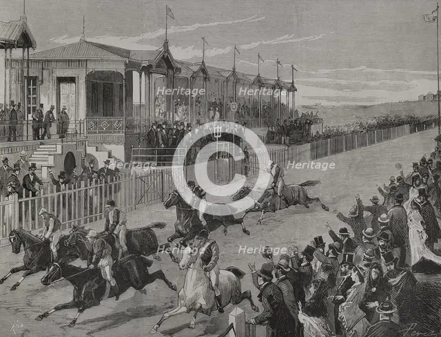 Horse racing at Hipódromo de la Castellana (La Castellana Racecourse), Madrid, Spain...1878 (1879).  Creator: Bernardo Rico.
