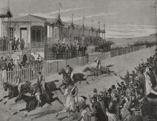 Horse racing at Hipódromo de la Castellana (La Castellana Racecourse), Madrid, Spain...1878 (1879). Creator: Bernardo Rico