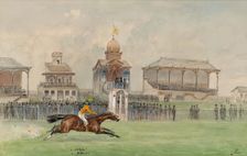 Horse racing in Freudenau in Vienna 1884, 1884. Creator: Moritz Ledeli