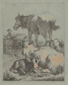Horse, Ram, Goat with Kid; In the Distance a Shepherd with Flock, 1759. Creator: Francesco Londonio