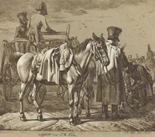 Horse with Soldiers Smoking Pipe/Military Scene, 1816. Creator: Johann Adam Klein
