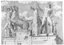 Horse Tamers (Dioscuri) from the Capitoline Hill, Rome, ca. 1560-1580. Creator: Marcantonio Raimondi
