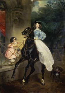 Horsewoman, Portrait of Giovanina and Amazillia Pacini 1832. Artist: Karl Briullov