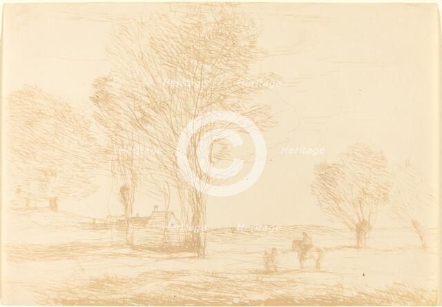 Horseman Halted in the Countryside (Cavalier arrete dans la campagna), 1874. Creator: Jean-Baptiste-Camille Corot.