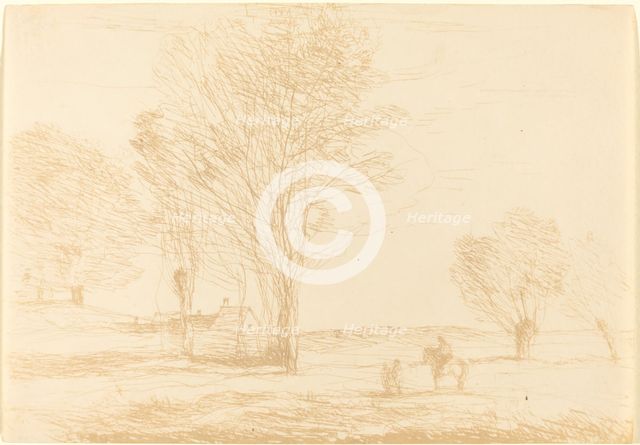 Horseman Halted in the Countryside (Cavalier arrete dans la campagna), 1874. Creator: Jean-Baptiste-Camille Corot.