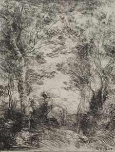 Horseman in the Woods, original impression 1854, printed in 1921. Creator: Jean Baptiste Camille Corot (French, 1796-1875); M. Le Garrec