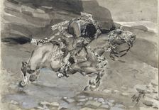 Horseman. Illustration to the poem The Demon by Mikhail Lermontov, 1890-1891. Artist: Vrubel, Mikhail Alexandrovich (1856-1910)