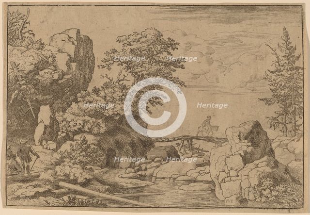 Horseman on a Bridge, probably c. 1645/1656. Creator: Allart van Everdingen.