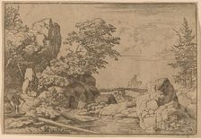 Horseman on a Bridge, probably c. 1645/1656. Creator: Allart van Everdingen
