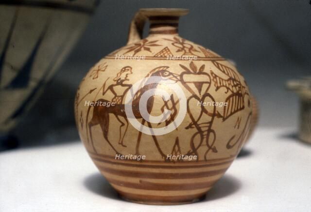 Horseman on Greek Scent-Bottle (Araballos) Proto-Corinthian, c7th century BC. Artist: Unknown.