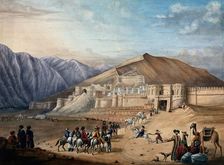 Horsemen assembled outside the city walls at Kabul, Afghanistan. Creator: Unknown