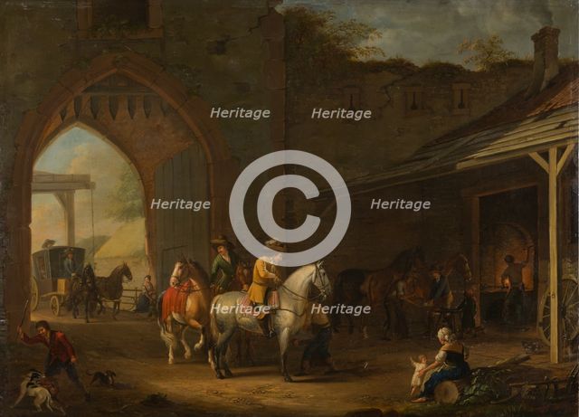 Horsemen at the Blacksmith's, 1787. Creator: Johann Georg Pforr.