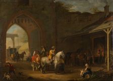 Horsemen at the Blacksmith's, 1787. Creator: Johann Georg Pforr