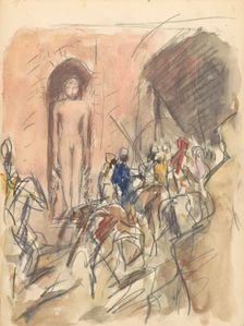 Horsemen in front of a niche with a statue of a Hindu god, 1924-1925. Creator: Marius Bauer