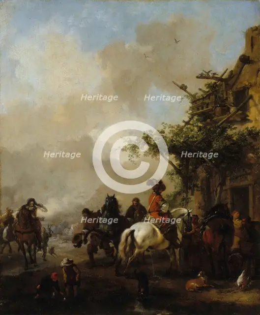 Horsemen stop, between 1639 and 1668. Creator: Philip Wouverman.