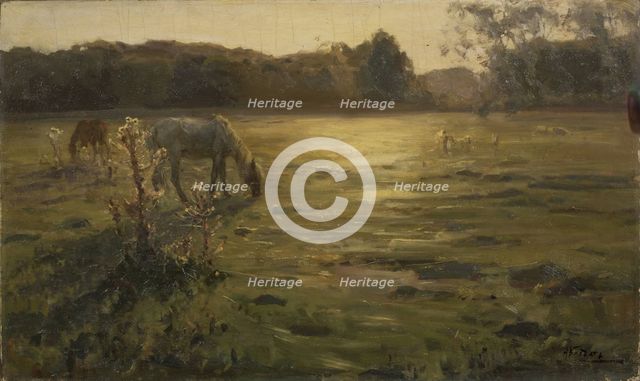 Horses on the meadow. Artist: Klodt, Nikolai Alexandrovich (1865-1918)