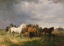 Horses on the Puszta, 1858. Creator: Franz Adam