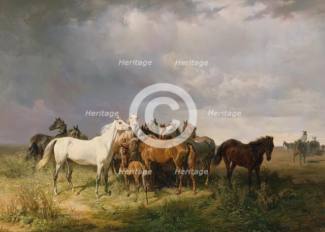 Horses on the Puszta, 1858. Creator: Franz Adam.