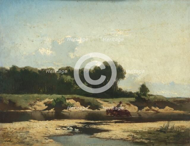 Horses at a drinking place, 1858.  Creator: Johann Gualbert Raffalt.