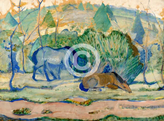 Horses at Pasture (Horses in a Landscape). Artist: Marc, Franz (1880-1916)