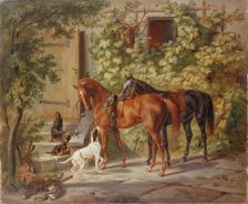 Horses at the Porch 1843. Creator: Adam, Albrecht (1786-1862)