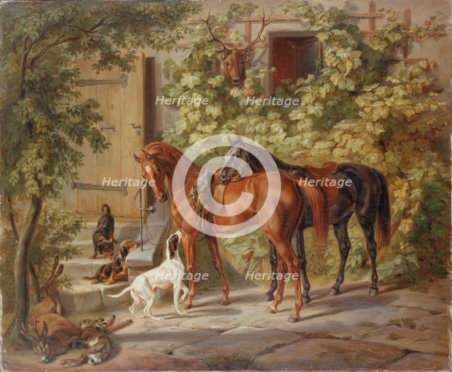 Horses at the Porch', 1843. Creator: Adam, Albrecht (1786-1862).