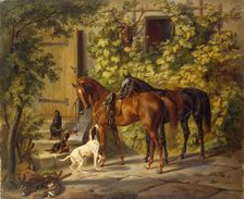 Horses at the Porch, 1843. Creator: Albrecht Adam