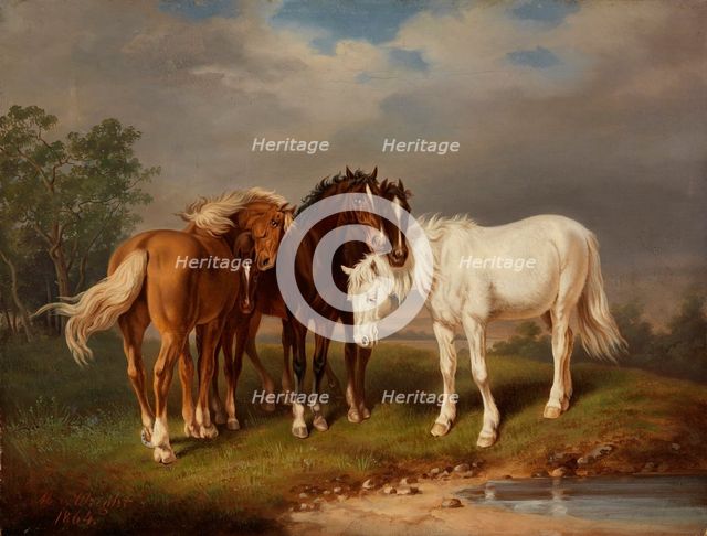 Horses, after Carl Wahlbom, 1864. Creator: Magnus von Wright.