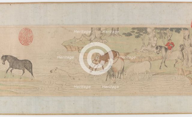 Horses and Grooms Crossing a River, Yuan or early MIng dynasty, 14th century. Creator: Unknown.