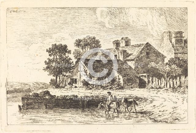 Horses Being Led to Water on a Winding Riverbank, 1771. Creator: Nicolas Perignon.