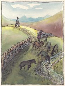 Horses drinking, 1952. Creator: Shirley Markham