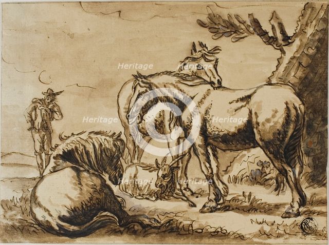 Horses, Goat and a Man, n.d. Creator: Dirck Stoop.
