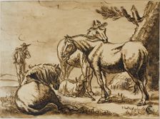 Horses, Goat and a Man, n.d. Creator: Dirck Stoop