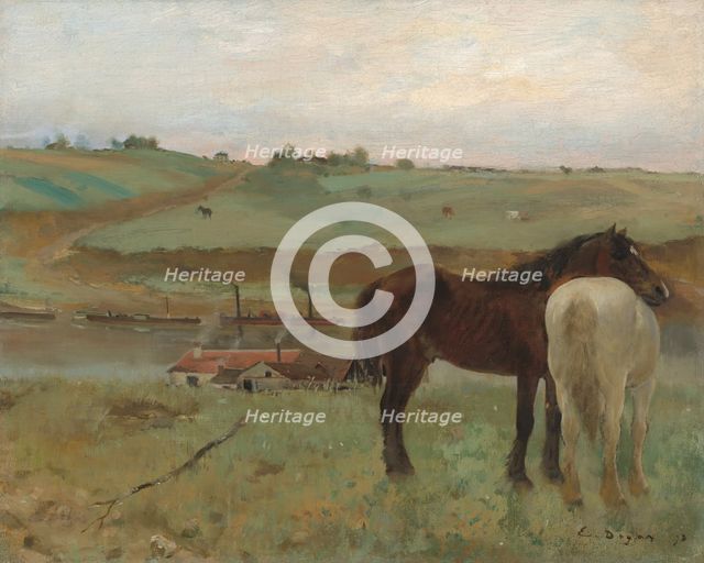 Horses in a Meadow, 1871. Creator: Edgar Degas.