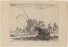 Horses in a Pasture, 1642. Creator: Stefano della Bella