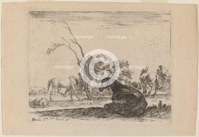 Horses in a Pasture, 1642. Creator: Stefano della Bella.